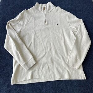 Polo Ralph Lauren Pullover Sweater Mens 2XL Beige Quarter Zip Pony Logo Cotton